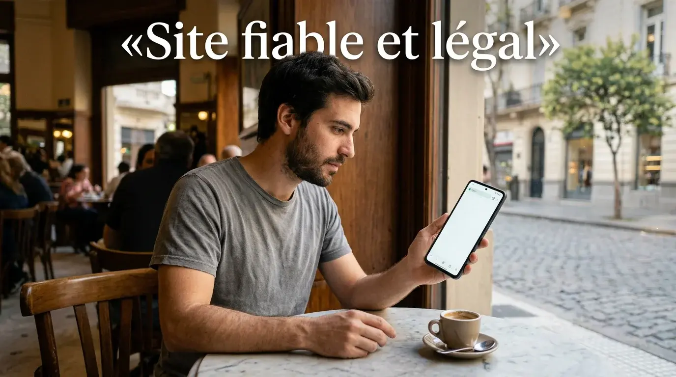 Persona verificando en su celular el dominio bet.ar de una casa de apuestas legal en Argentina