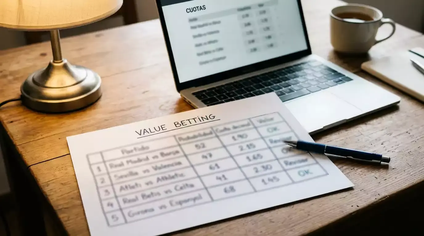 Hoja de cálculo con probabilidades y cuotas de partidos de la Superliga argentina sobre escritorio